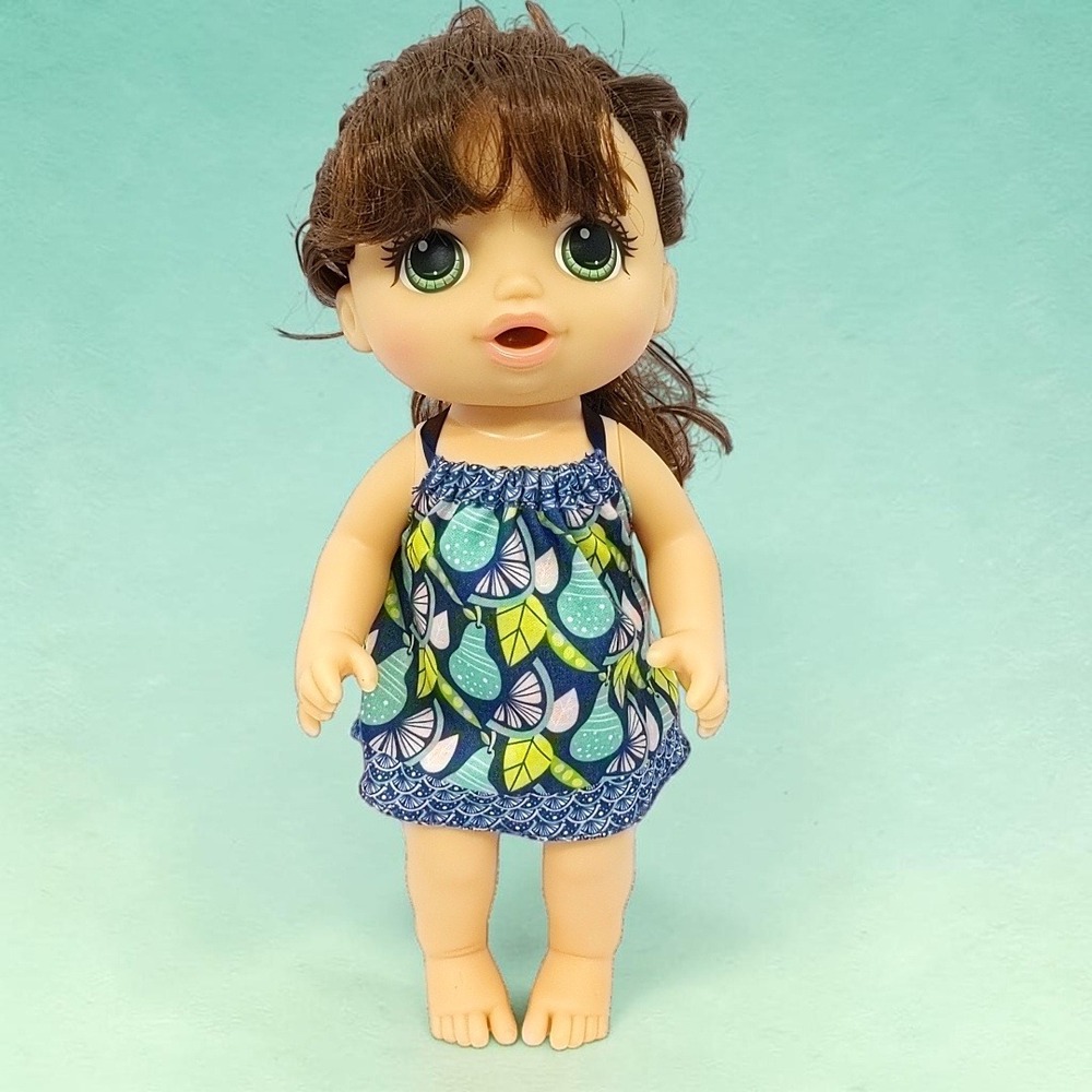 Hasbro Baby Alive Lil Slumbers Doll 2017 Brown Hair Green Eyes Fruit Dress 12in